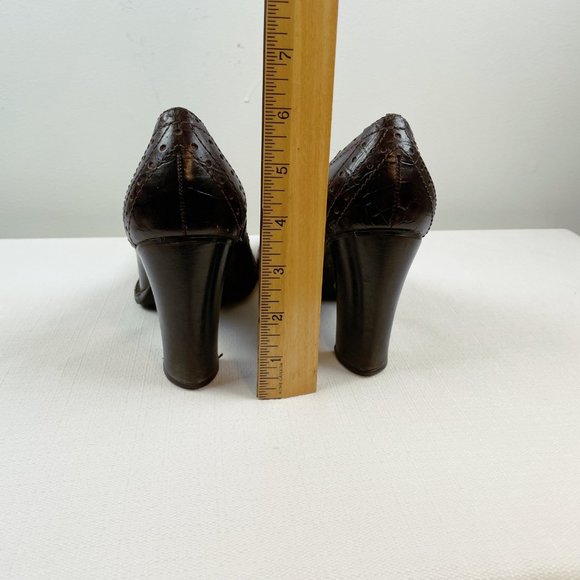 Nine West Brown Leather Chunky Heel Pumps Sz 7 - Picture 4 of 8